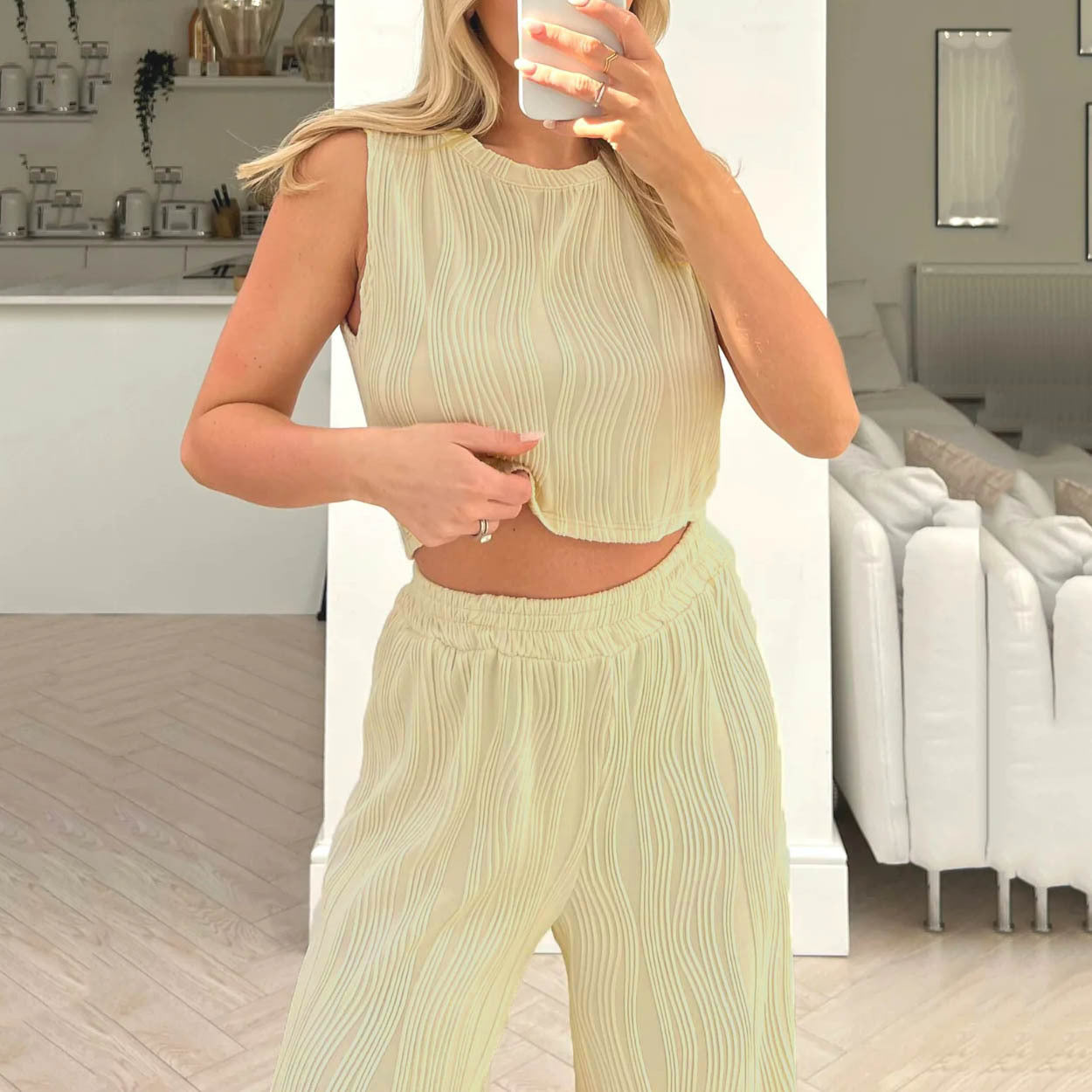 Summer Solid Color Sleeveless Vest Top Trousers Women Wear Two Piece Casual Suit for Women
