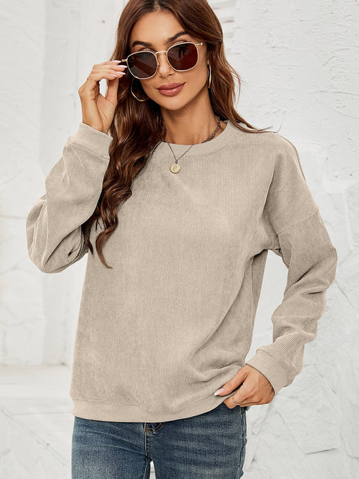 Women Clothing Corduroy Sweater Women Casual round Neck Long Sleeve Top Autumn Winter