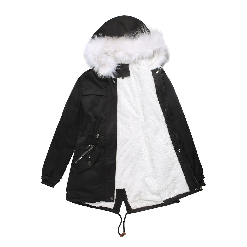 Parka Women Plus Size Mid-Length Fleece Lined Coat Women Warm with Fur Collar Loose Winter Coat Plus Size