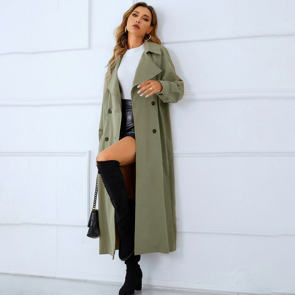 Autumn Winter Women Clothing British Elegant Graceful Double Breasted Slimming Mid Length Trench Coat
