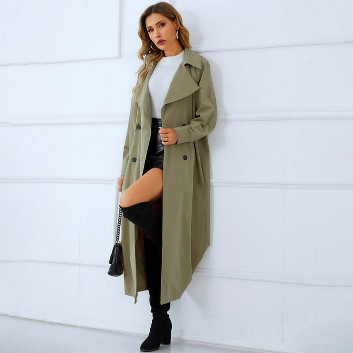 Autumn Winter Women Clothing British Elegant Graceful Double Breasted Slimming Mid Length Trench Coat