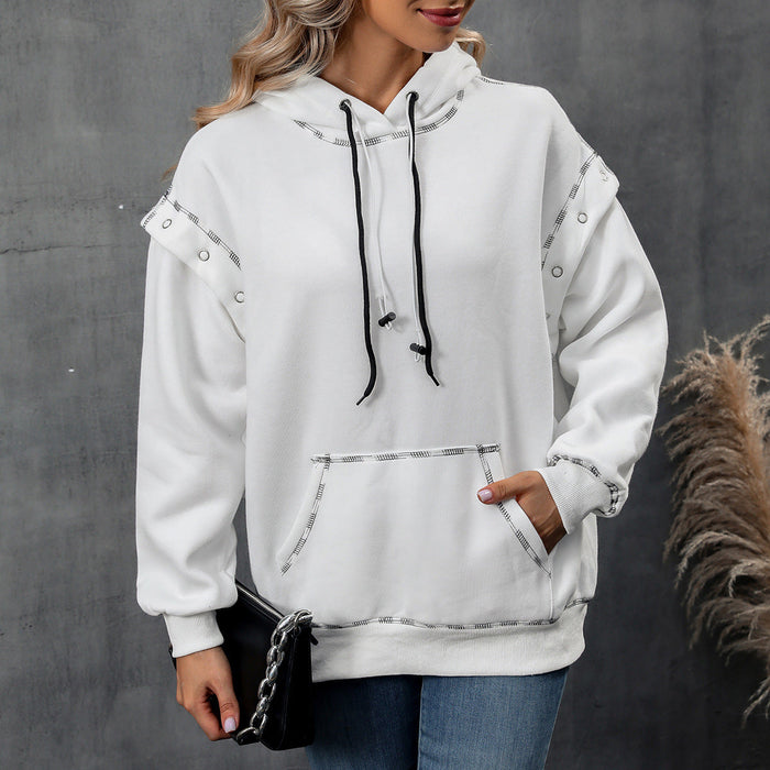 Autumn Winter Women Clothing Hooded Sweater Raglan Sleeve Pullover Drawstring Long Sleeve Sweatshirt Tops Women