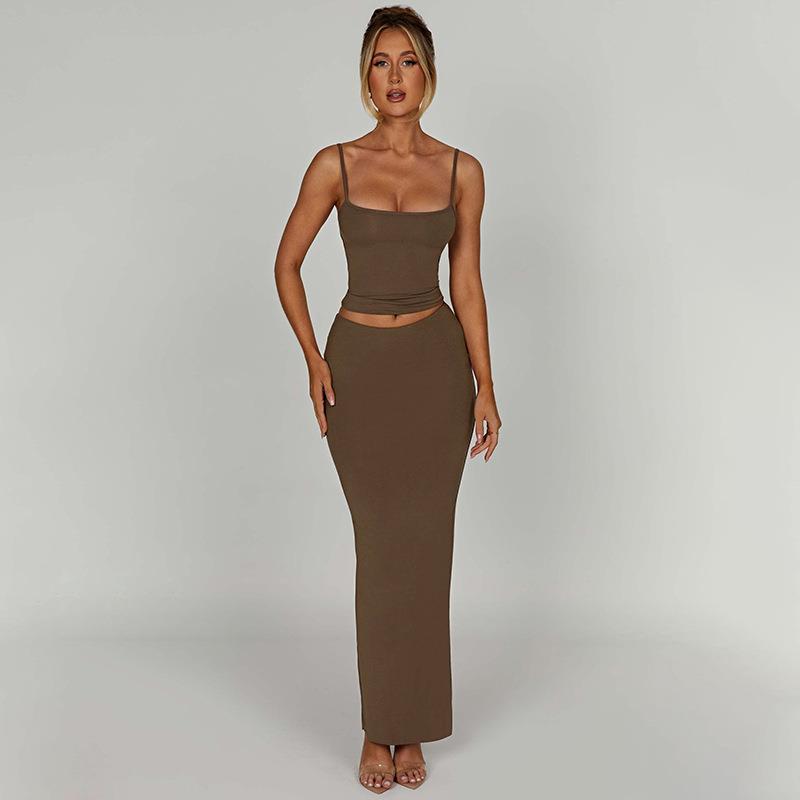 Summer Elegant Elegant Slim Fit Maxi Dress Sling Skirt Casual Suit for Women