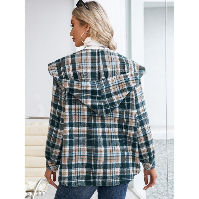 Cap Casual Plaid Shacket Single-Breasted Pocket Shacket Top for Women Outerwear