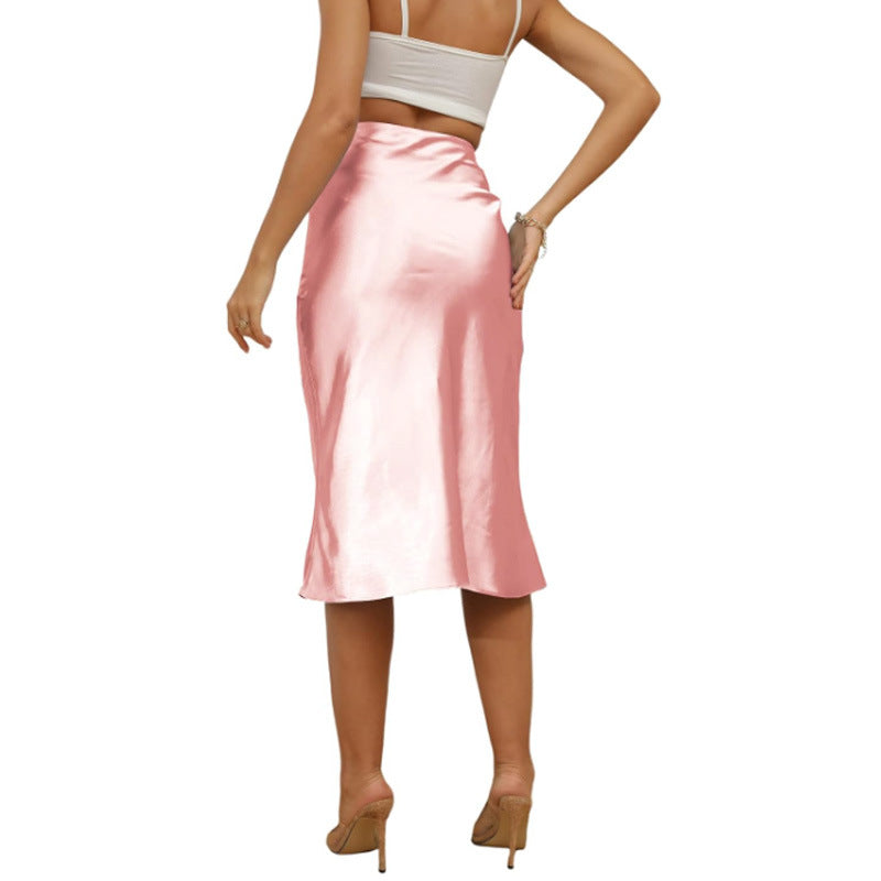 Women Clothing Sexy Satin Skirt High Waist Tight Hip Skirt for Women