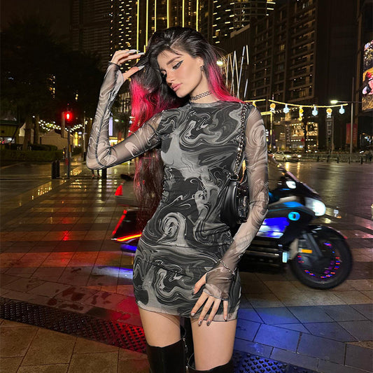 Mesh Water Ripple Printed Tape Finger Stall Lining Anti See Through Personalized Sheath Dress