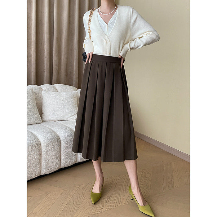 Early Autumn High Grade Elegant French Office Woolen A line Skirt Pleated Skirt