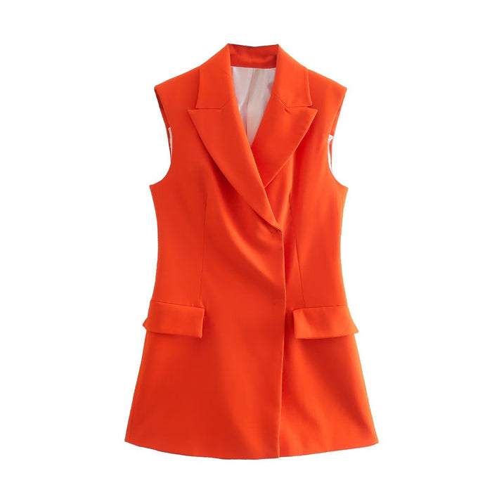 Summer Wind Women Orange Flip Pocket Long Vest