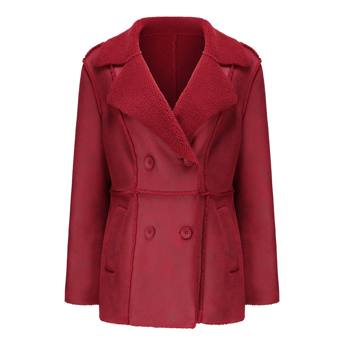 Faux Shearling Jacket Collared With Velvet Leather Coat Women Mid Length Autumn Winter Coat Suede Coat Women