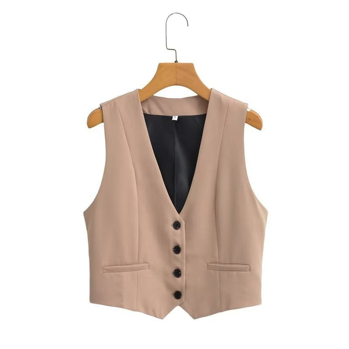 Autumn Women Clothing Short Solid Color Vest Waistcoat