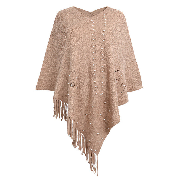 Autumn Winter Shawl Cape Knitwear Beaded Tassel Sweater Women