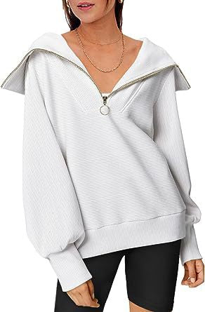 Women Clothing Autumn Winter Oversized Half Zipper Pullover Sweater Hoodie Top