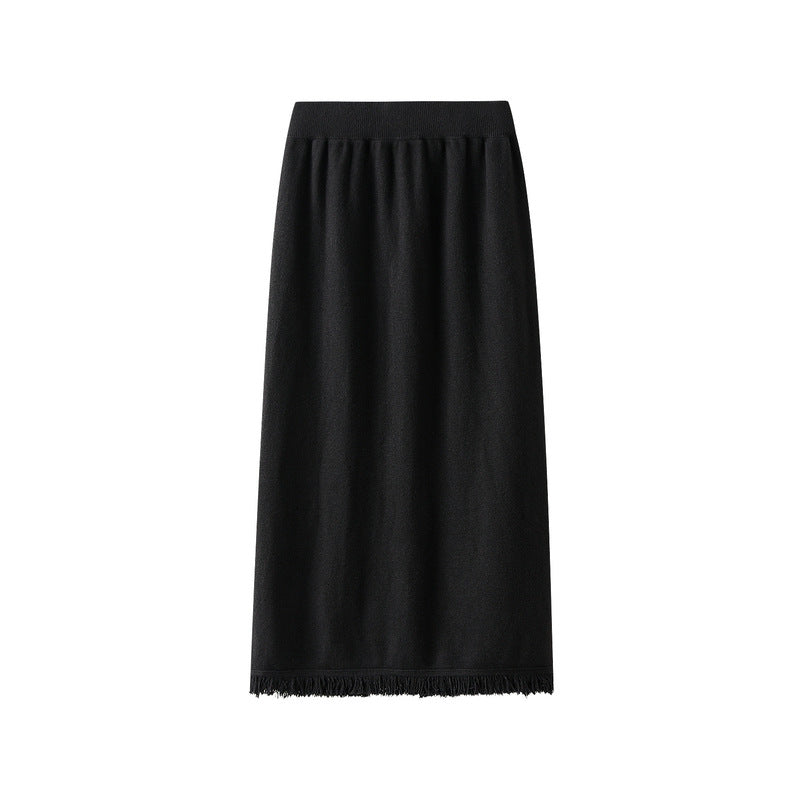 Tassel Knitted Dress Split Skirt Autumn Winter High Waist Slimming A Line Skirt