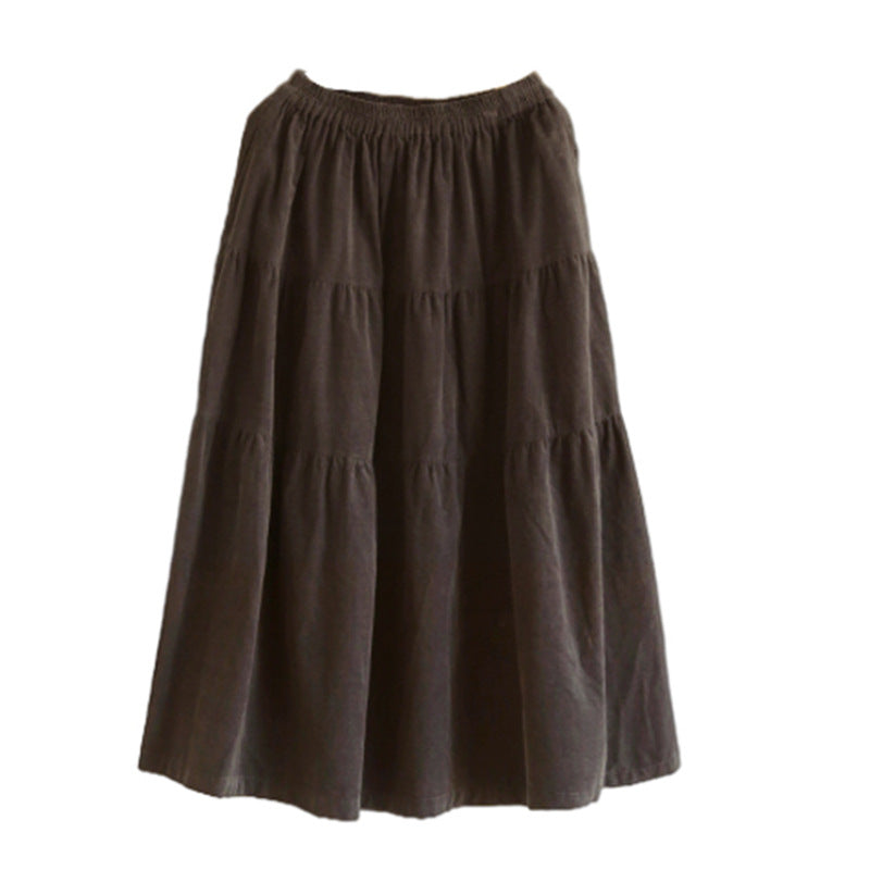 Corduroy Skirt Autumn Winter Niche Japanese Elastic Waist Loose Big Hem A line Umbrella Skirt Women Clothing