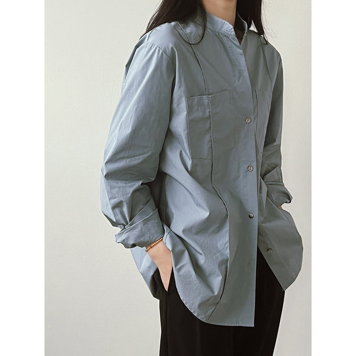 French Stand Collar Shirt for Women Autumn High Grade Chic Design Long Sleeve Shirt