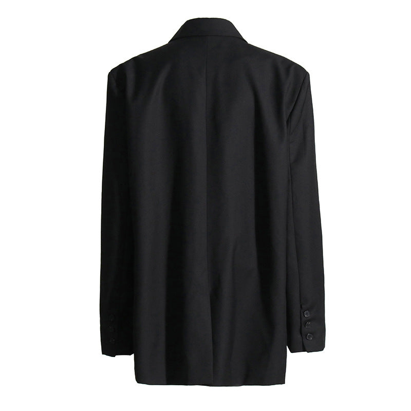 Black White Stitching Personalized Blazer Women  Autumn Color Contrast Loose Design Thick Thread Design Coat