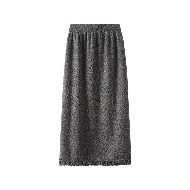 Tassel Knitted Dress Split Skirt Autumn Winter High Waist Slimming A Line Skirt