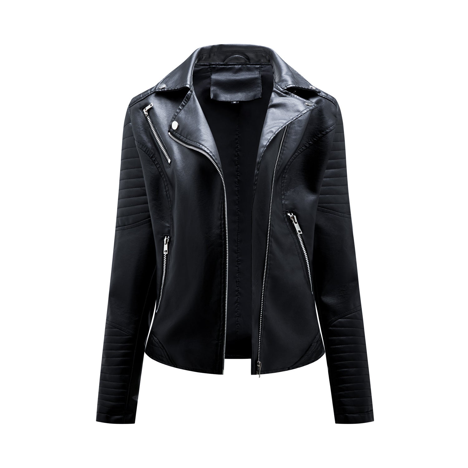 Short Spring Autumn Leather Women European Size Slim Collared Motorcycle Clothing Oblique Zipper Jacket Women Coat