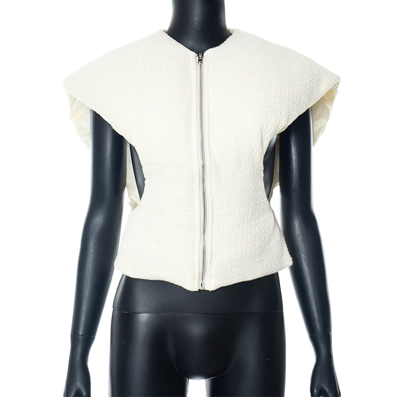 Cross Niche Characteristic Solid Color Vest Zipper Short Top Women Autumn Winter