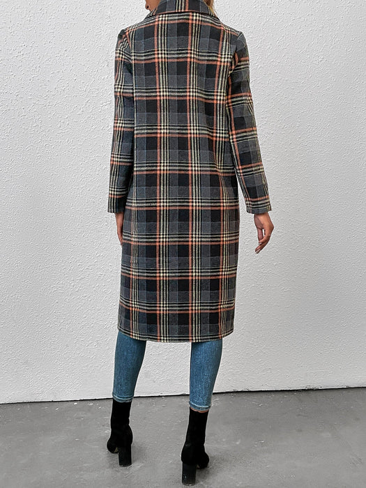 Fall Winter Casual Women Clothing Trendy Single Breasted Plaid Wool Coat