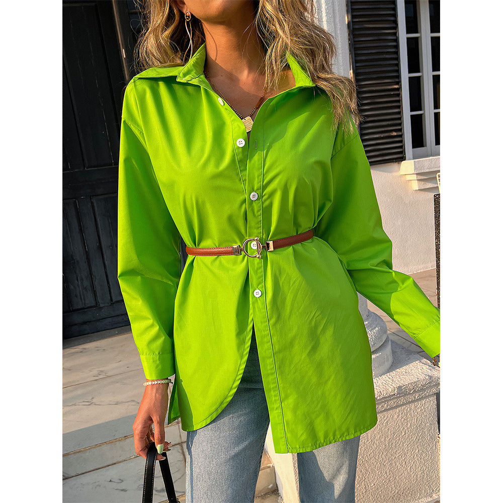 Women Clothing Shirt Solid Color Loose Long Sleeves Casual Top Women Women Clothing