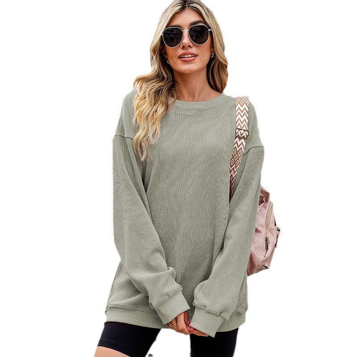 Casual Oversize Solid Color Pullover Women Autumn Winter Thread Knitted Long Sleeved Sweater Women