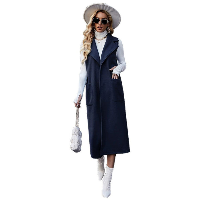 Trendy Woolen Coat Autumn Winter Slim Fit Slimming Fashionable Women Blue Coat