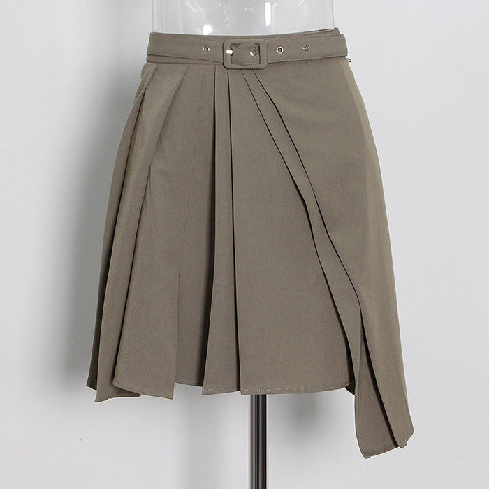 Korean Niche Autumn Skirt Set Irregular Asymmetric Solid Color Polo Collar Shirt Short Women Skirt