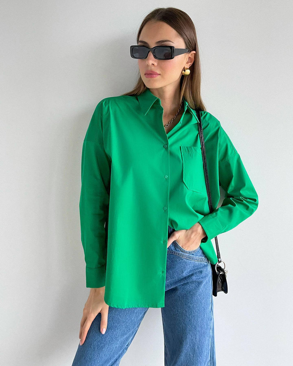 spring Summer Long Sleeve Irregular Asymmetric Design Single Pocket Solid Color Shirt