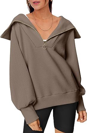 Women Clothing Autumn Winter Oversized Half Zipper Pullover Sweater Hoodie Top