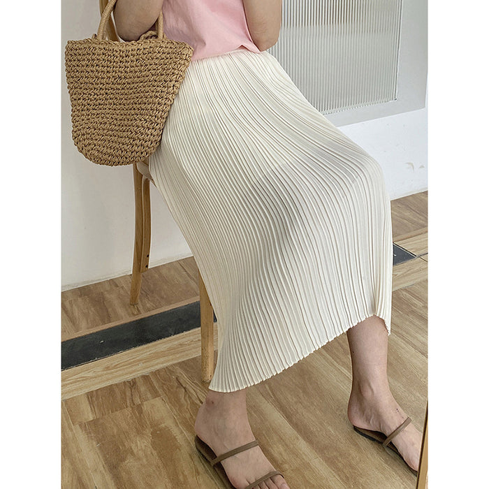 Back Slit Organ Pleated Skirt for Women Summer High Waist Slimming Pleated Skirt