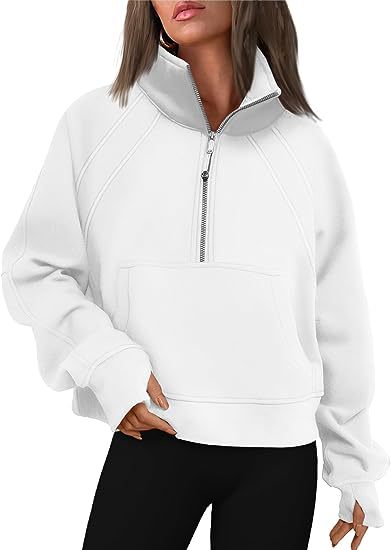 Women Clothing Half Zipper Short Stand Collar Thumb Hole Brushed Hoody