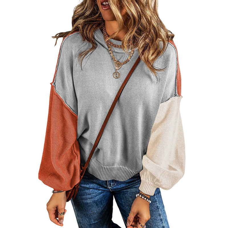 Fall Pullover Long Sleeve Top Women Personalized Color Matching Warm Sweater Women