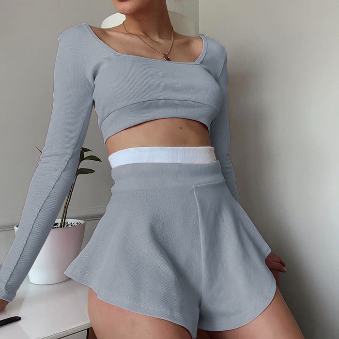 Sports Women Clothing Contrast Color Fit Top Sexy Culottes Suit