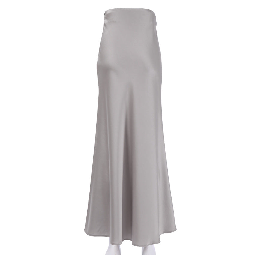 Autumn New High Waist Skirt Silky Draping Midi Skirt Summer Fishtail Skirt Ice Silk Purple