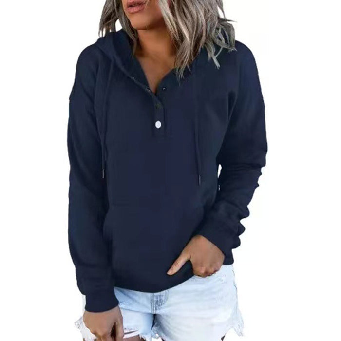 Women Clothing Long Sleeve Loose Casual Hooded Drawstring Pocket Hoodie