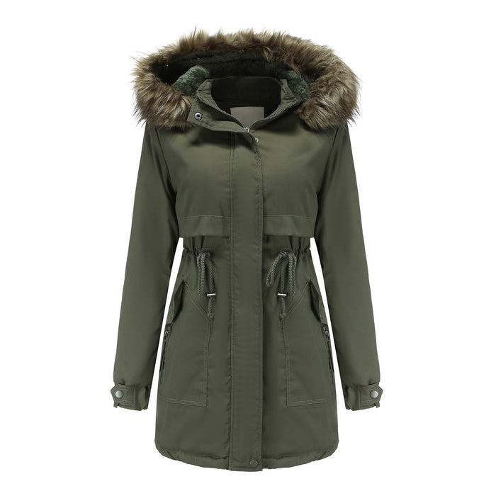 Women Cotton Padded Coat Detachable Fur Collar Detachable Hat Quilted Parka Women