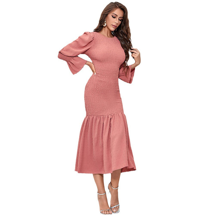 Fashionable Elegant Fishtail Dress Slim Fit Pleating Sheath A Line Long Dress Elegant Dress Women