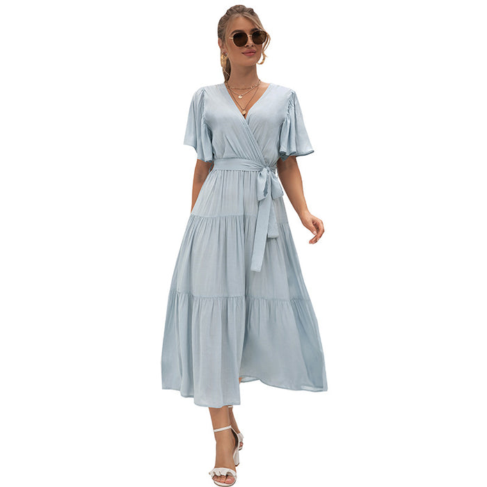 Summer Arrival Women Clothes Sexy V-neck Long Patchwork Dress