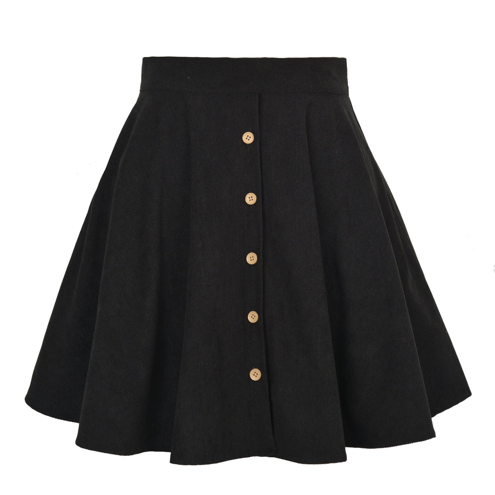 Women Solid Color Corduroy Fall Winter Skirt Sweet Single Row Button High Waist Umbrella Skirt for Women