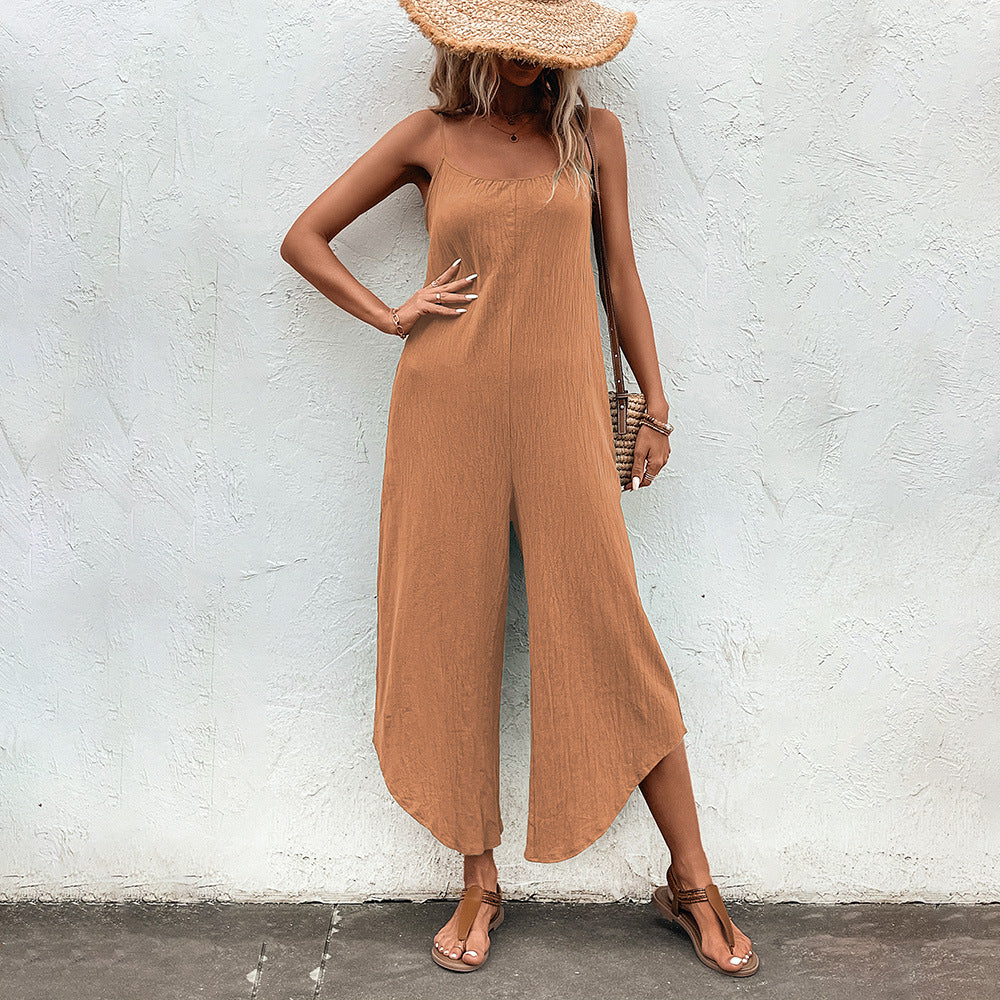 Solid Color Casual Sling Jumpsuit