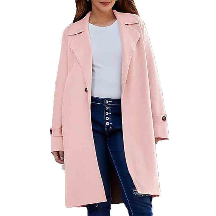 Autumn Winter Simplicity Long Sleeve Collared Button Loose Woolen Coat Women