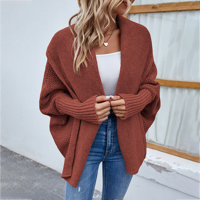 Autumn Winter Women Knitted Sweater Solid Color Batwing Sleeve Sweater Cardigan Coat Women