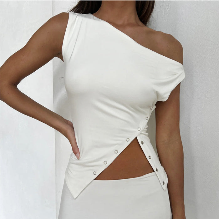 Women Clothing Summer off Shoulder Top High Grade Side Slit Two Way Sexy Clothes for Women