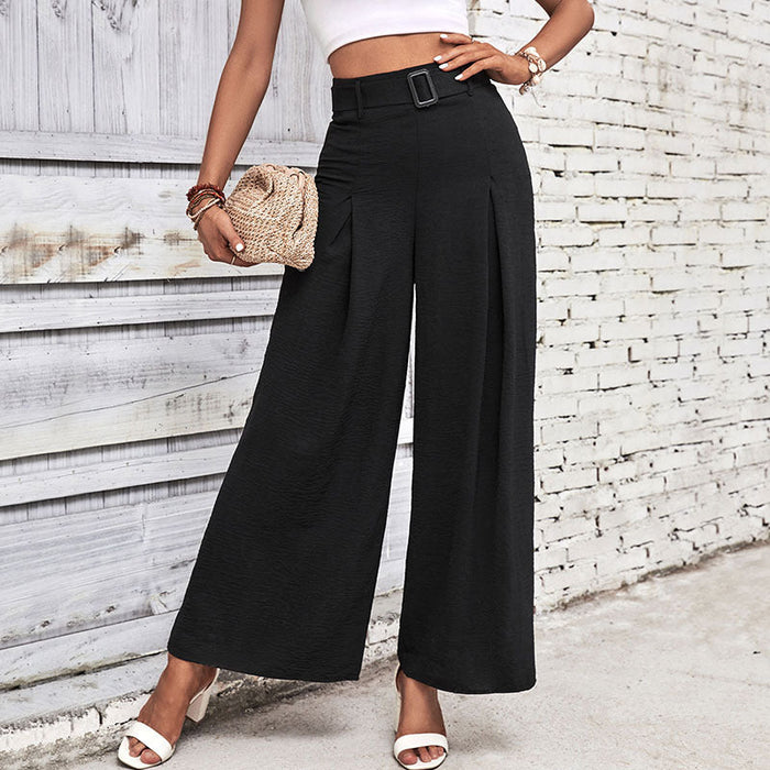 Summer Women Clothing Solid Color High Waist Wide Leg Casual Pants Summer Women