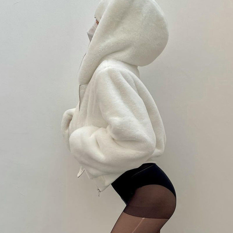 Women Clothing Winter Casual Slim Fit Zipper Hooded Long Sleeve Coat