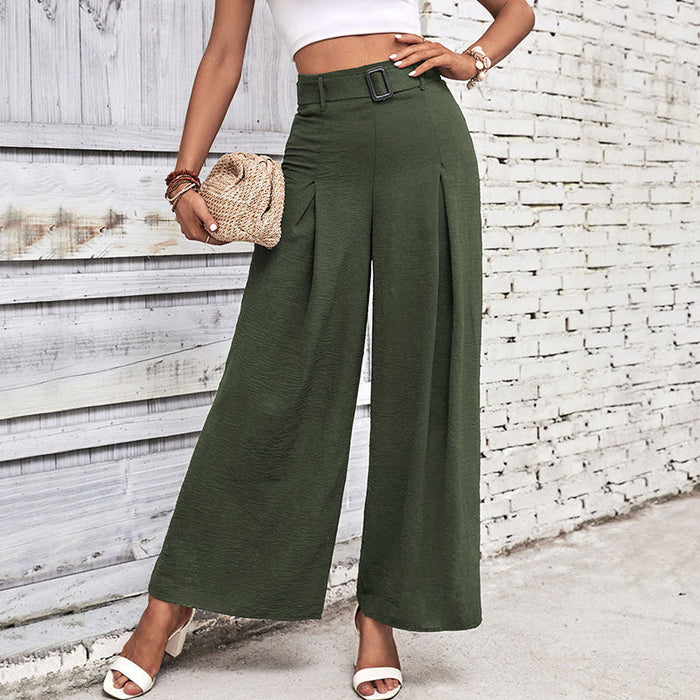 Summer Women Clothing Solid Color High Waist Wide Leg Casual Pants Summer Women