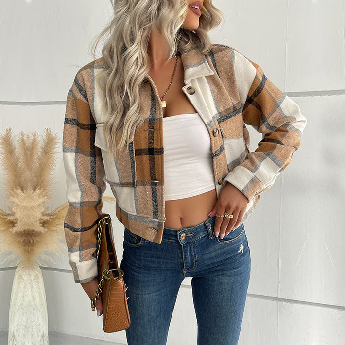 Autumn Winter Women Clothing Plaid Long Sleeve Shacket