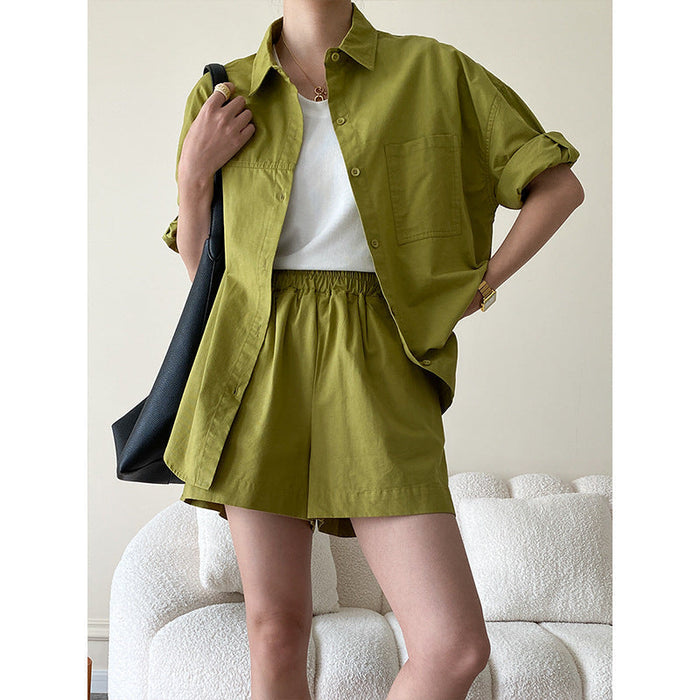 Clothing Series Cotton Washed Profile Loose Shirt Shorts Two Piece Suit