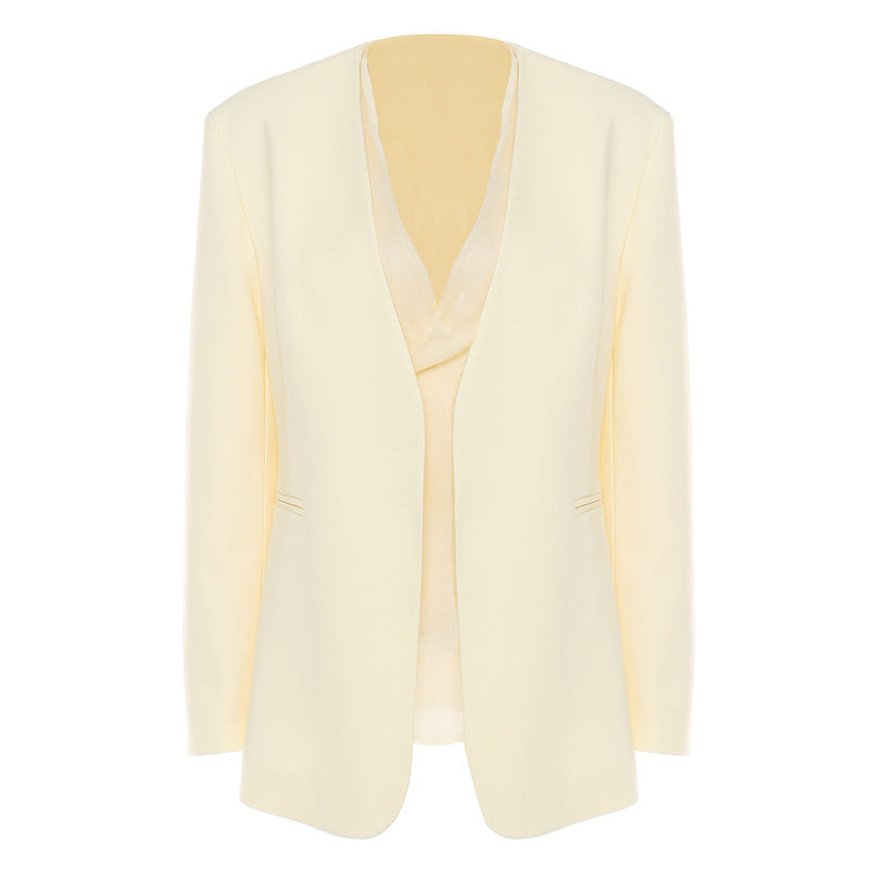 Capable French Soft Light Luxury Color Office Faux Two Piece Blazer Top for Women